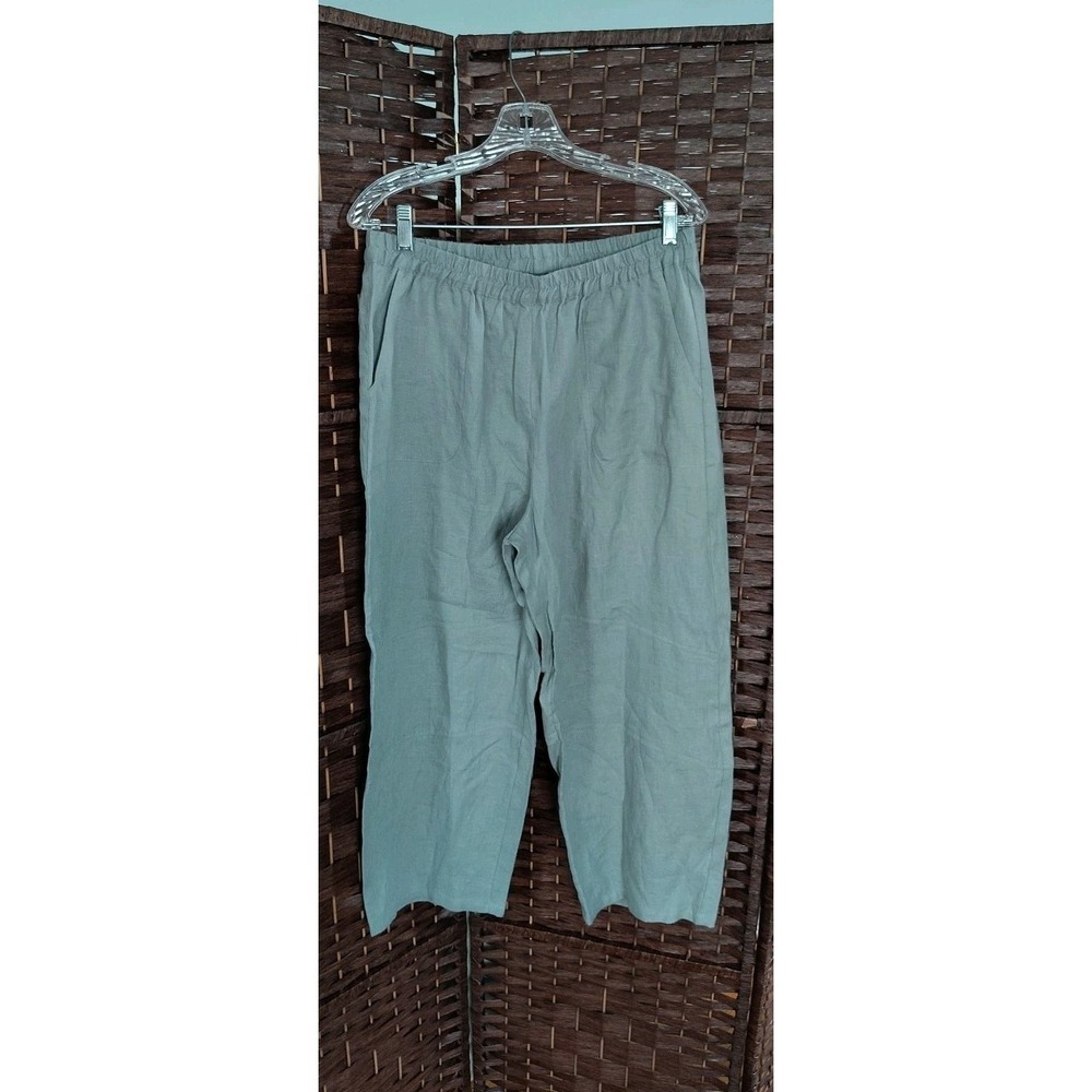 Lisa Bayne Linen Pants Women M Slate Gray  Lantern Lagenlook Barrel Balloon Crop